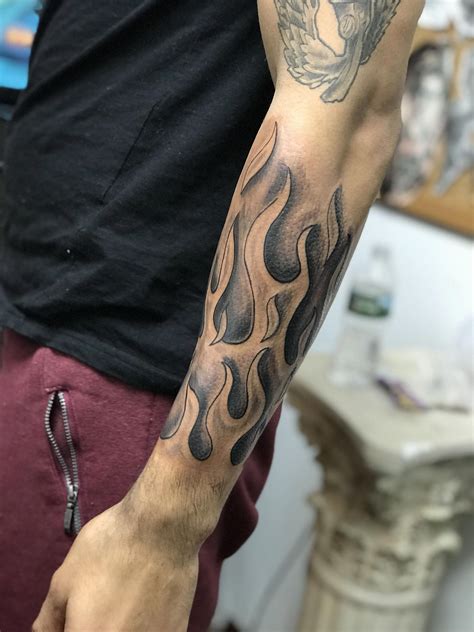 black and grey flames tattoo|black and gray bonfire tattoos.